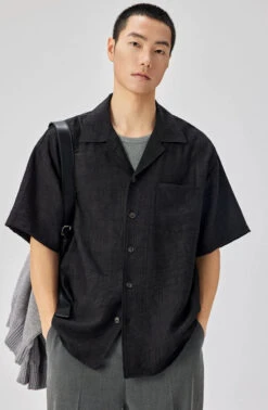 Crinkle Camp Collar Short Sleeve Shirt With Chest Pocket -Modern Wear Shop 5fe01d8053603185b6e873c6e70e8e91