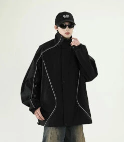 Contrast Piping Oversized Windbreaker Jacket -Modern Wear Shop 6000dd1affc4d7f286d30395dc03f2a6