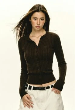 Ribbed Cable Knit Cardigan With Button Front -Modern Wear Shop 6047d238924131bf1eee36b98a147d55