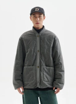 Quilted Drop Shoulder Button Jacket With Front Pockets