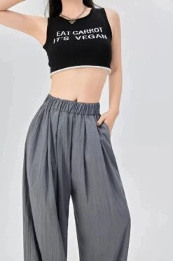 Elastic Waist Pleated Trousers With Pockets -Modern Wear Shop 609463e4b4df42490069a49de954200a