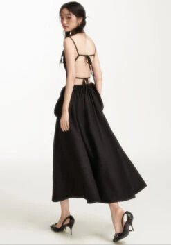 Link Chain Strap Backless Ruched Midi Dress With Pockets