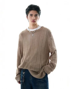 Ribbed Trim Sheer Textured Long Sleeve Knit Top -Modern Wear Shop 60d9e48cbb947e484fc60944a09cef54