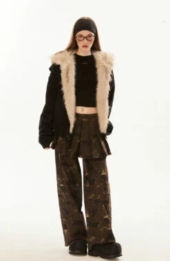 Faux Fur Lined Elastic Hem Hooded Jacket -Modern Wear Shop 60e34e15d742224da14760f123577505