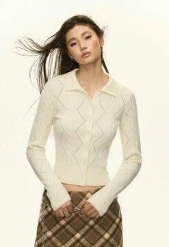 Ribbed Trim Cable Knit Skinny Cardigan 22 Ribbed Trim Cable Knit Skinny Cardigan -Modern Wear Shop 61066f52383f82083bdb5977e6fab098