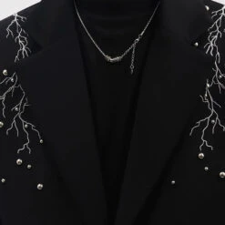 Embroidered Lightning Detail Blazer With Stud Accents -Modern Wear Shop 610da3a8160f3e1f8e0ed73ecfce7ac8