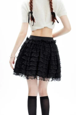 Layered Ruffle Lace Mini Skirt With Elastic Waistband -Modern Wear Shop 619a9e437663f56be9f3e1a6711a192a