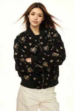 Floral Embroidered Zip Up Oversized Bomber Jacket -Modern Wear Shop 619bcaf33fc3b896a85e5cc832924af4