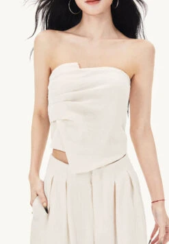 Draped Asymmetric Strapless Top And Wide Leg Pleated Pants Two-Piece Set -Modern Wear Shop 61aea9b4380f6a498e9e2ecb01e174d7