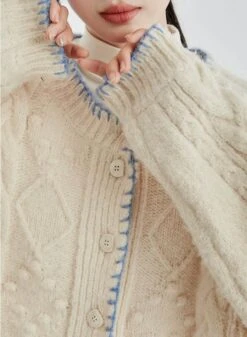 Cable Knit Contrast Trim Oversized Cardigan -Modern Wear Shop 61b45c7bfc746a932f2cfaa172e37b95