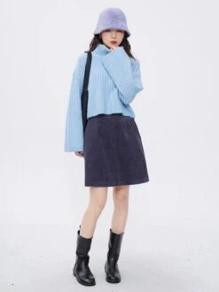 Drop Shoulder Turtleneck Ribbed Knit Top -Modern Wear Shop 6236986c477aaecbcc903b7fd17f26f2