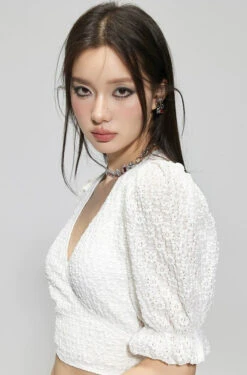 Textured Puff Sleeve Crop Top Bikini With Skirted Bottoms -Modern Wear Shop 6256d2d08de57654fef97747c6bce2c3