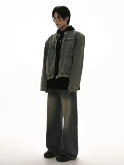 Oversized Wide-Fit Denim Racer Jacket With Zippered Pockets -Modern Wear Shop 625e3808cfa1f6ecb9c3b419b5266b99
