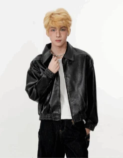 Mid Crop Faux Leather Zip Jacket With Elastic Hem And Cuffs -Modern Wear Shop 6279d6a01d82fd30fcfb2a6a109ad1b0