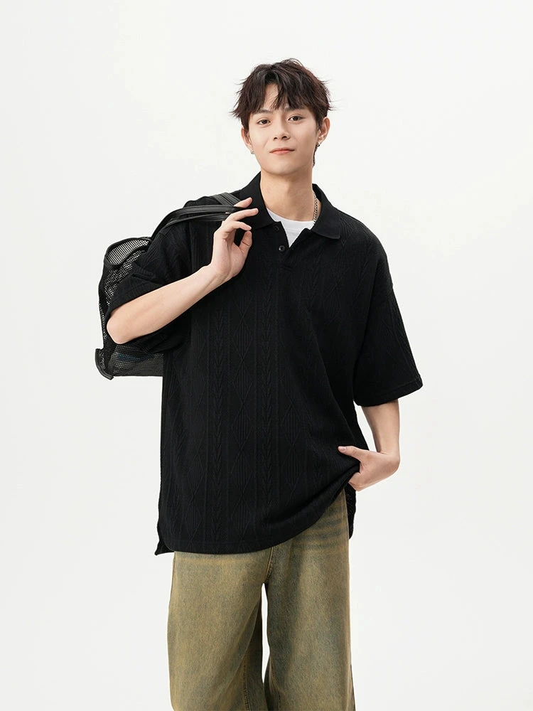 Textured Knit Short Sleeve Polo Shirt 11 Textured Knit Short Sleeve Polo Shirt - Image 11