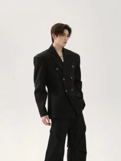 Structured Double-Breasted Blazer With Shoulder Pads And Wide Lapel -Modern Wear Shop 62b8485ab0eea9748dd3f6f771866a52