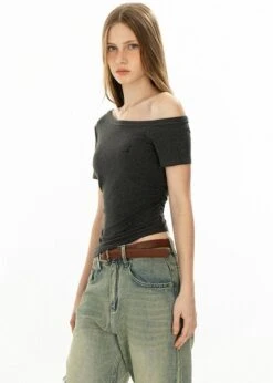 Asymmetric Neckline Slim Short Sleeve Crop Top 24 Asymmetric Neckline Slim Short Sleeve Crop Top -Modern Wear Shop 62f04a00e46e83c05082659f30feb4a4