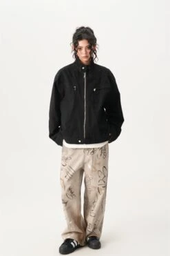 High Collar Drop Shoulder Jacket With Zip Pocket Details -Modern Wear Shop 632a809e25ce7372171e10fbe42162e7