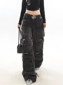 Distressed Wide-Leg Denim Cargo Jean Pants -Modern Wear Shop 634c140175137dd7680a7b310f05ddea