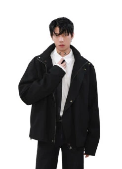 Pinstripe Hooded Zip Jacket With Snap Button Closure -Modern Wear Shop 6350d8b724b3fb1da029d91b7f355328