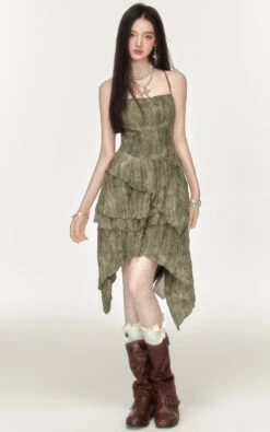 Textured Tiered Ruffle And Strappy Open Back Mini Dress -Modern Wear Shop 63761f3edec06307a9f11082214841dd