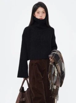 Drop Shoulder Turtleneck Ribbed Knit Top -Modern Wear Shop 63a6936a477e3e25904efd791e72a4d0