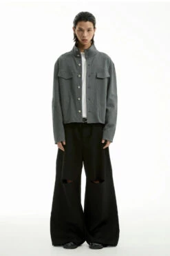 High Collar Terry Button Jacket With Chest Pockets -Modern Wear Shop 63fb06e0745a3a88b1b5bc96dd8fbb88 1