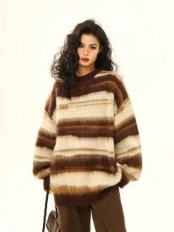 Striped Oversized Drop Shoulder Fuzzy Sweater -Modern Wear Shop 64046f4ec6cfdf2632a7818dd735047e