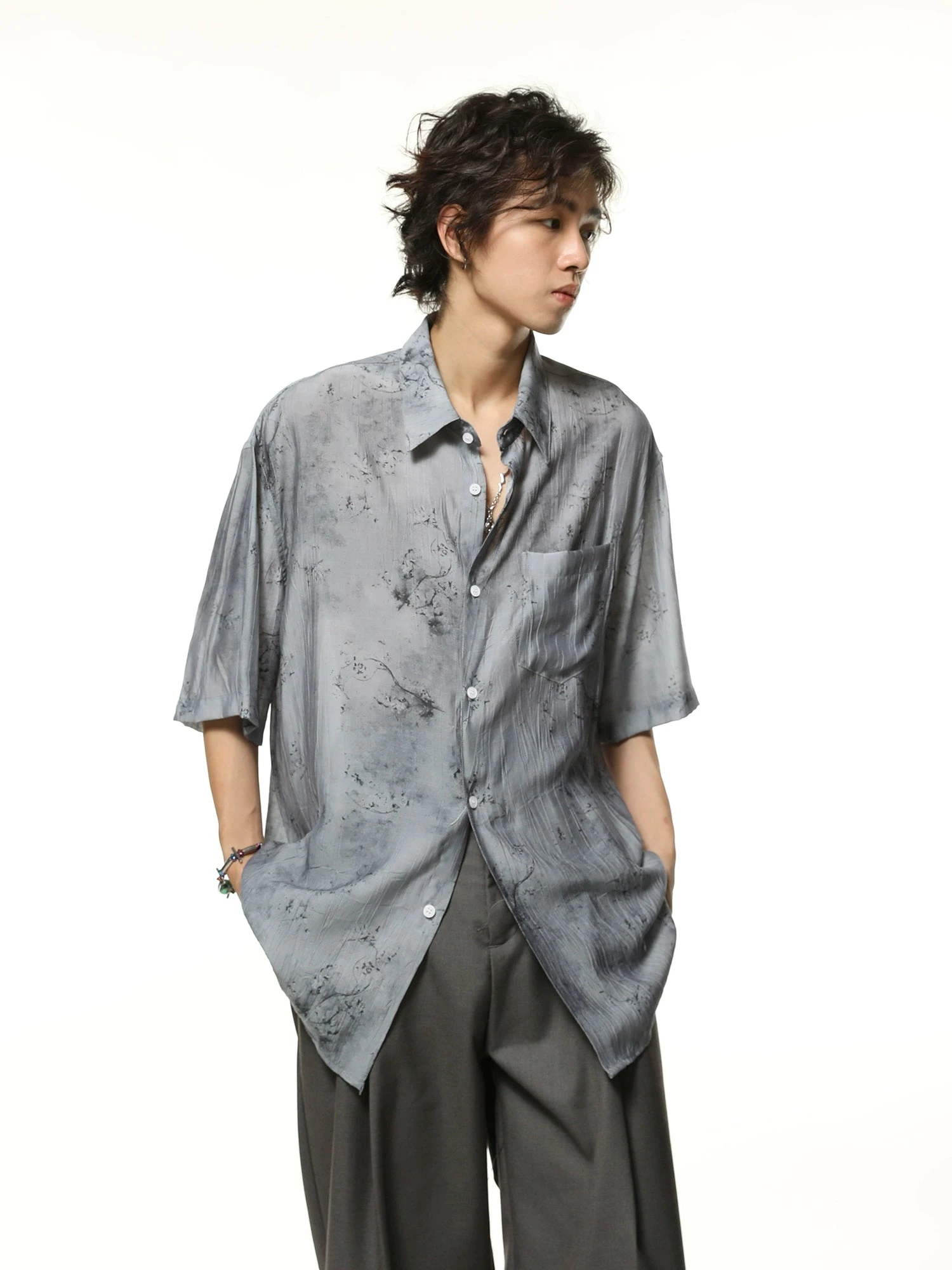 Metallic Sheen Abstract Print Oversized Button-Up Shirt 2 Metallic Sheen Abstract Print Oversized Button-Up Shirt - Image 2