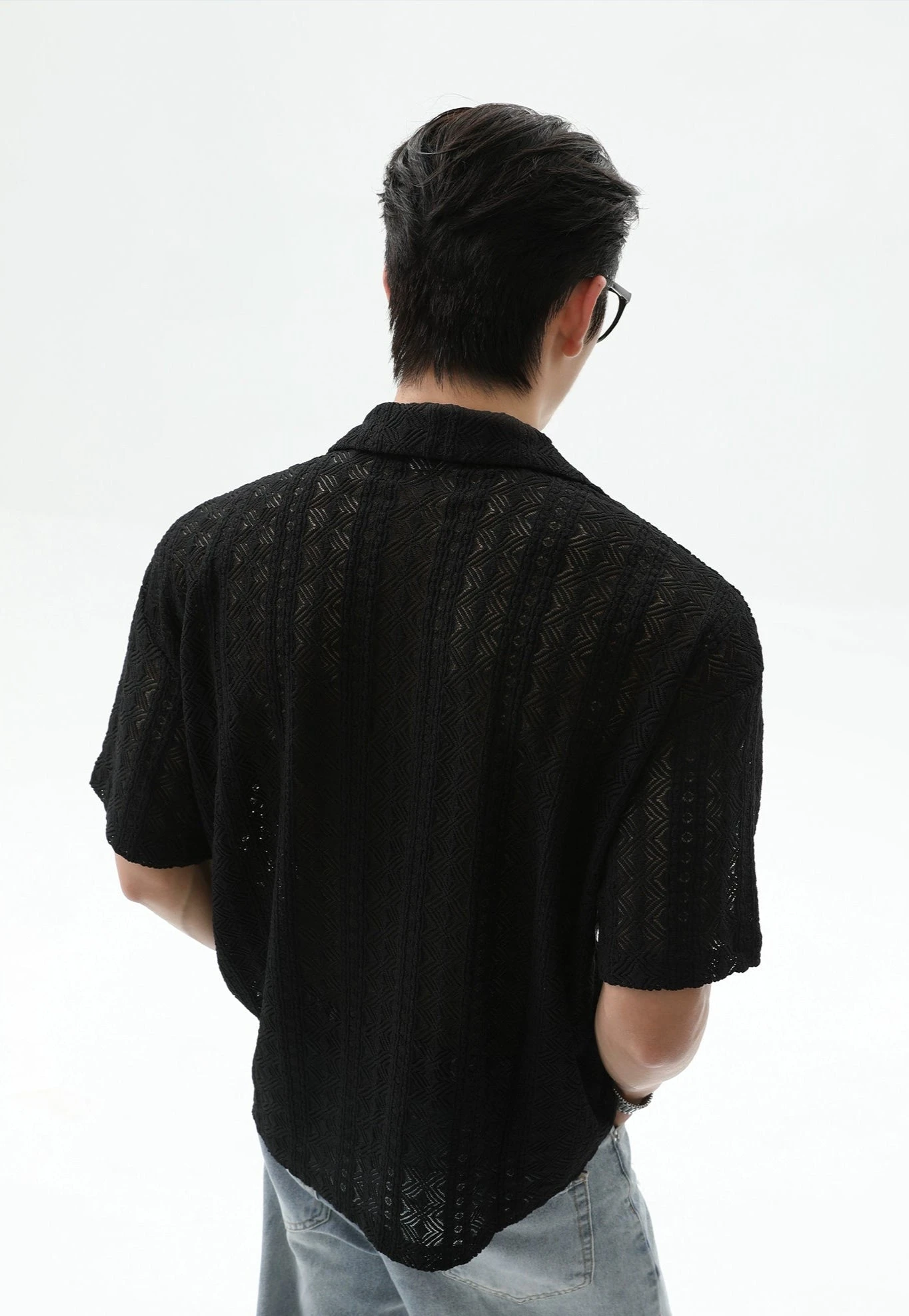 Button-Up Sheer Lace Shirt With Geometric Pattern 9 Button-Up Sheer Lace Shirt With Geometric Pattern - Image 9