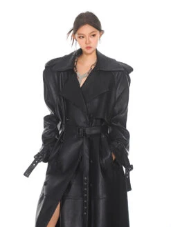 Oversized Belted Faux Leather Coat With Wide Lapels 26 Oversized Belted Faux Leather Coat With Wide Lapels -Modern Wear Shop 64400b1e300786feac02692ec002afb6