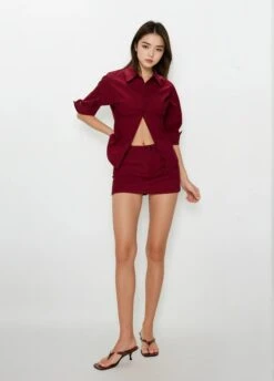 Button-Up 3/4 Sleeve Shirt And Mini Skirt Two-Piece Set -Modern Wear Shop 64475db6e433232e281e5e43c0fa442f 5f800984 aec8 48f0 9e50 c52a20c68441