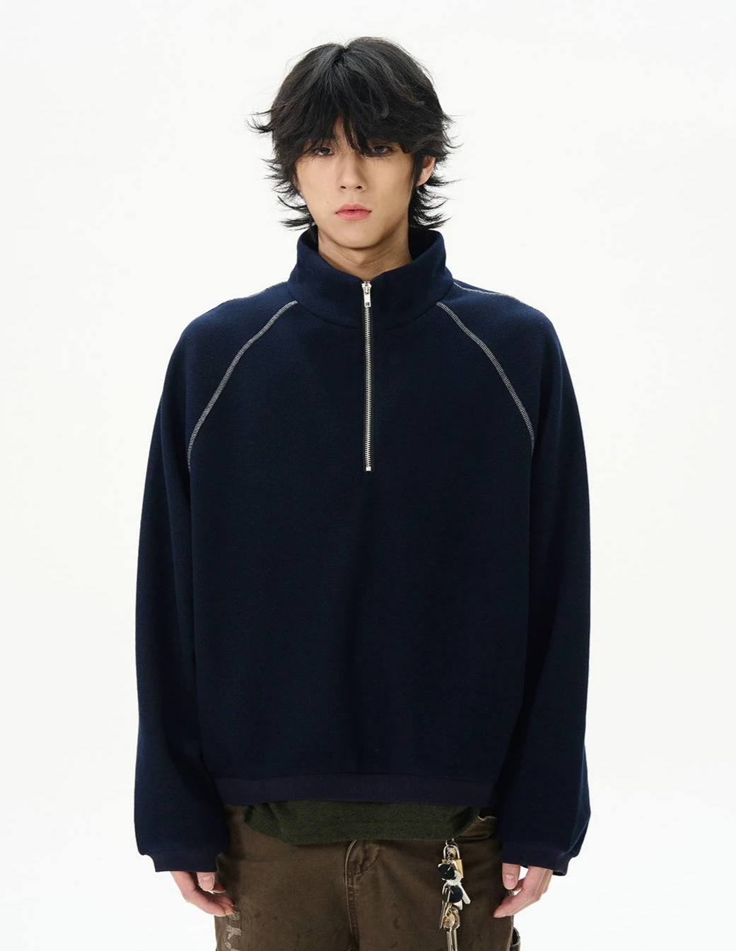 Oversized Contrast-Stitch Quarter Zip Sweatshirt 1 Oversized Contrast-Stitch Quarter Zip Sweatshirt