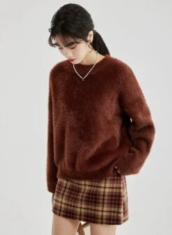 Fuzzy Oversized Round Neck Sweater -Modern Wear Shop 646163329d8a5fc773afba760d3a88f6