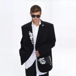 Structured Single Breasted Blazer With Abstract Shard Patch Detail