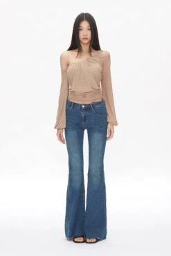 One Shoulder Ruched Mesh Long Sleeve Top -Modern Wear Shop 647f1ba7ab95b83980635dc8a2048d67