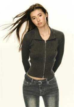 Ribbed Zip-up Slim Cropped Sweater 19 Ribbed Zip-up Slim Cropped Sweater -Modern Wear Shop 648586371374b43b5180cfe41c31a583