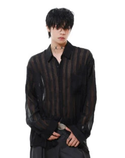 Sheer Striped Button-Up Long Sleeve Shirt With Chest Pocket 13 Sheer Striped Button-Up Long Sleeve Shirt With Chest Pocket -Modern Wear Shop 64b44d3e1fc6631e2013a0dacf9b0ad5