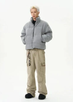 Textured Mid-Crop Puffer Jacket With Ribbed Pocket Details -Modern Wear Shop 64bc1bfe8408fc44dd190acb4c6b3c7e