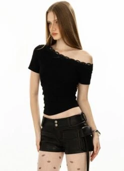 Off-Shoulder Lace Trim Crop Top -Modern Wear Shop 64dd59d4a5ee6a776db99f8df94a6794