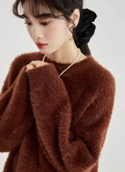 Fuzzy Oversized Round Neck Sweater -Modern Wear Shop 64f4598d08911f767d28cdf13473e145