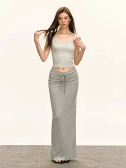 Knit Maxi Lightweight Skirt With Drawstring Waist -Modern Wear Shop 6501800e06215153973f604ba729a7e8