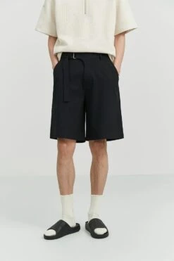 Pleated Tailored Bermuda Shorts With Belt Detail -Modern Wear Shop 6504fcc63560cc4c27e3e14abd23b830