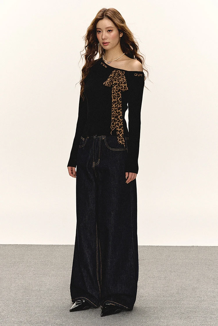 One-Shoulder Ribbed Top With Leopard Print Bow Detail 10 One-Shoulder Ribbed Top With Leopard Print Bow Detail - Image 10