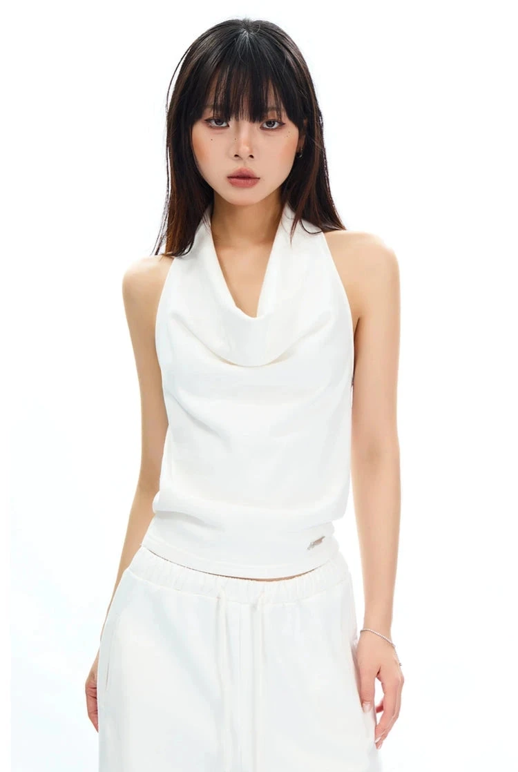 Cowl Neck Satin Halter Crop Top 1 Cowl Neck Satin Halter Crop Top