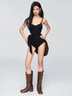 Chain Strap One-Piece Swimsuit With Tie Side -Modern Wear Shop 655076d61138f5ab6bf1bb401272b44e