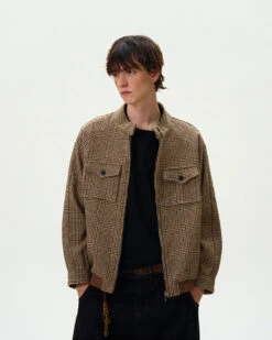 Houndstooth Pattern Zip Jacket With Chest Pockets -Modern Wear Shop 65daa3f0e1b153df3b8d73fc7366649d