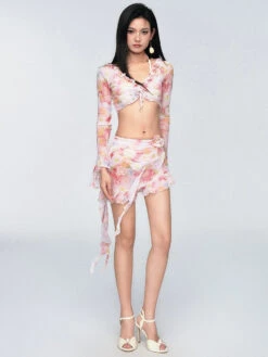 Ruffled Floral Tie-Front Swim Set With Skirt -Modern Wear Shop 65f9e299fae470e1bcf5ba94342699d9