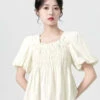 Puff Sleeve Shirred Blouse