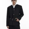 Structured Collarless Blazer With Asymmetric Metal Closure